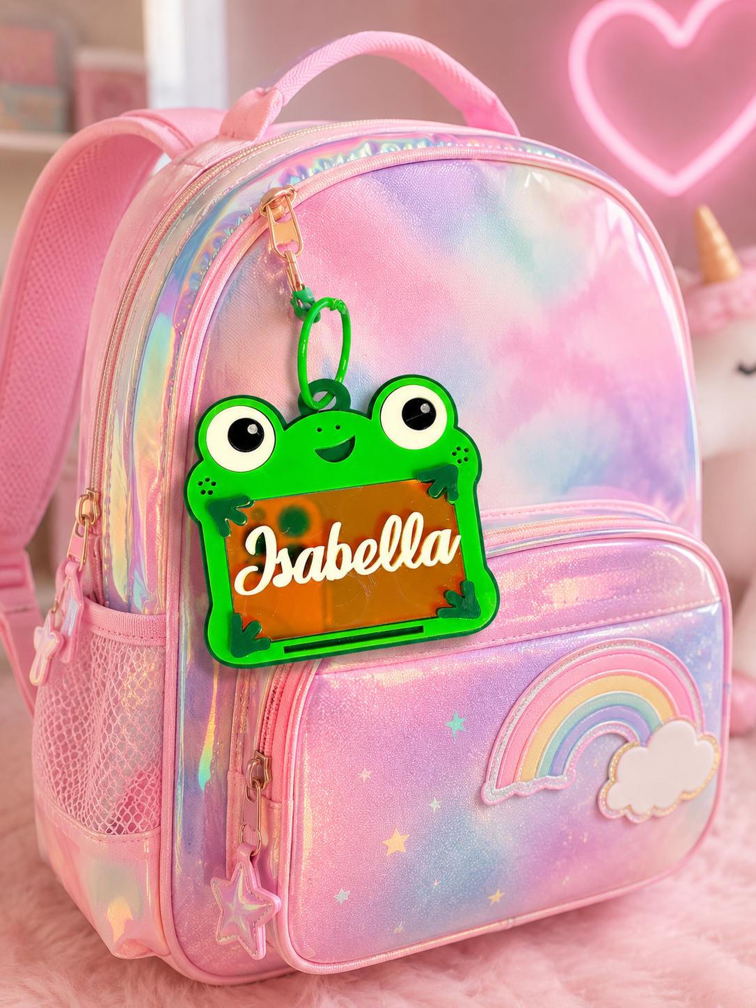 Personalized Acrylic Toy Story Lilypad Frog Keychain Custom Backpack Name Tag Acrylic School Luggage Tag Kids Backpack Tag