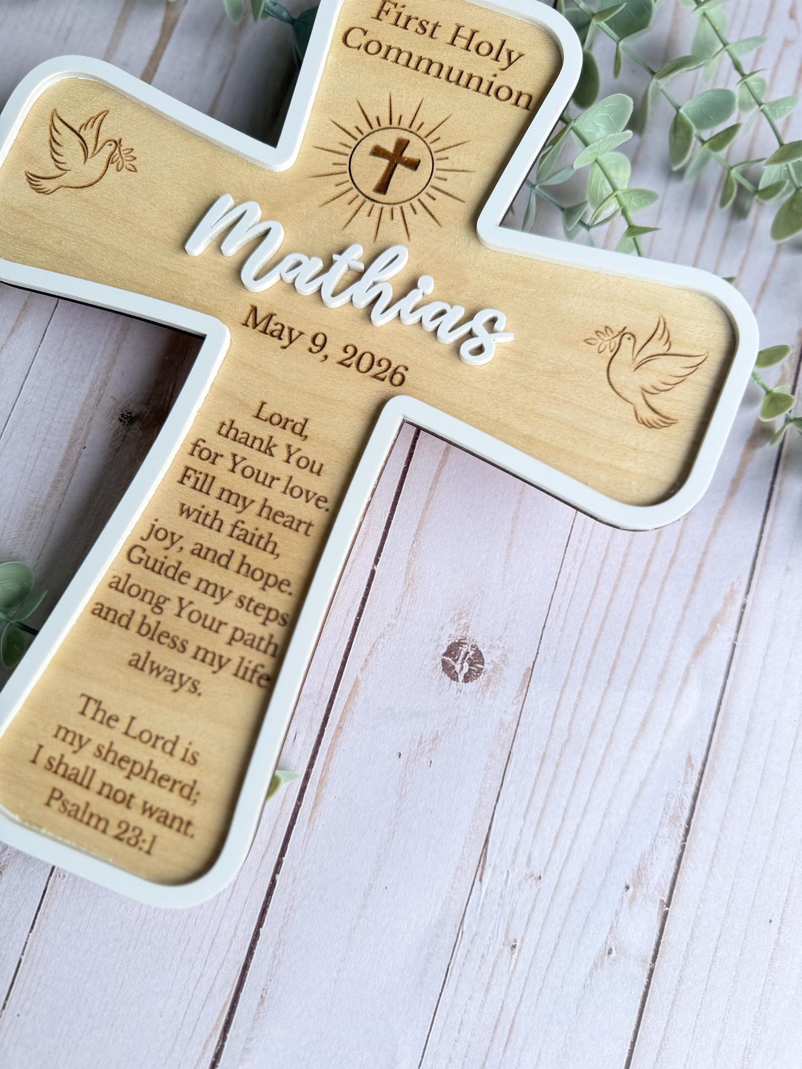 Personalized First Holy Communion Cross, Custom Wooden Cross With Name ...