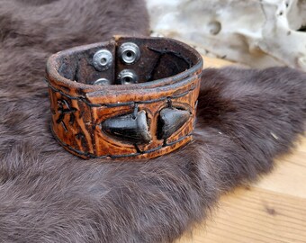 Paleolithic Dewclaw Leather Bracelet, Deer Toe Caveman Cuff