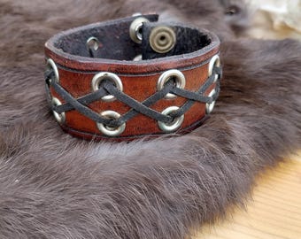 Laced Leather Bracelet, Handmade Leather Cuff