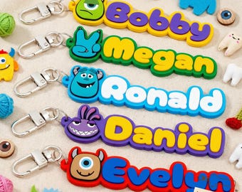 Niedliches Monster Benutzerdefinierte Name Schlüsselanhänger, personalisierte Name Taschenanhänger, Gruselige Kawaii PVC Schlüsselanhänger, Rucksack Schlüsselanhänger, Geschenk für Kinder