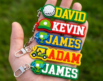 Benutzerdefinierte Golf Name Schlüsselbund, personalisierte Golf Taschen Anhänger, PVC Golfer Schlüsselanhänger, Golf Team Geschenk, Sport Rucksack Anhänger, Geschenk für Golf Liebhaber
