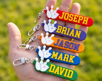 Benutzerdefinierte Bowling Name Schlüsselbund, personalisierte Bowling Taschenanhänger, PVC Bowling Schlüsselanhänger, Bowler Team Geschenk, Sport Rucksackanhänger