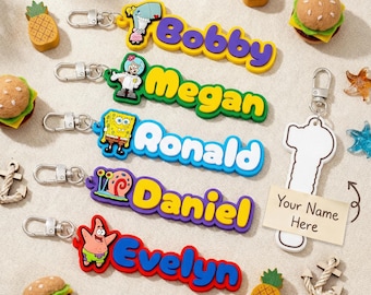 Custom Name Sea Sponge Keychain for Best Friend, Personalized Kawaii Bag Charm, Ocean Cartoon Gift, Custom keychain