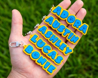 Rescue Pup Style Custom Name Keychain, Personalized Name Keyring, Cartoon Dog Team Inspired, Kids Backpack Bag Tag, Birthday Gift, Paw style