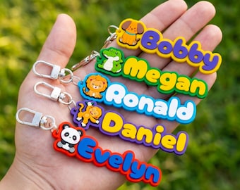 Benutzerdefinierte Tier Name Schlüsselbund, personalisierte PVC Taschenanhänger, niedliches Tier Schlüsselanhänger, benutzerdefinierte Kinder Rucksack Tag, Tier Liebhaber Geschenk, benutzerdefinierte Namen Tag