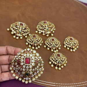 Kemp Hair Clips Ruby Emerald/ 7Jada Billallu /Hair Accessories/Antique Gold Finish