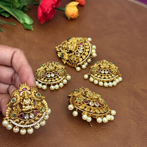 Goddess Lakshmi Devi 5Hair Clips Peacock Ruby Emerald/Jada  Billa/ Hair Accessories/Bridal Jewelry