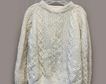 Irish Fisherman Knit Sweater, Quill's Woolen Market, Unisex, Handknit, Made in Ireland, 100% Wool
