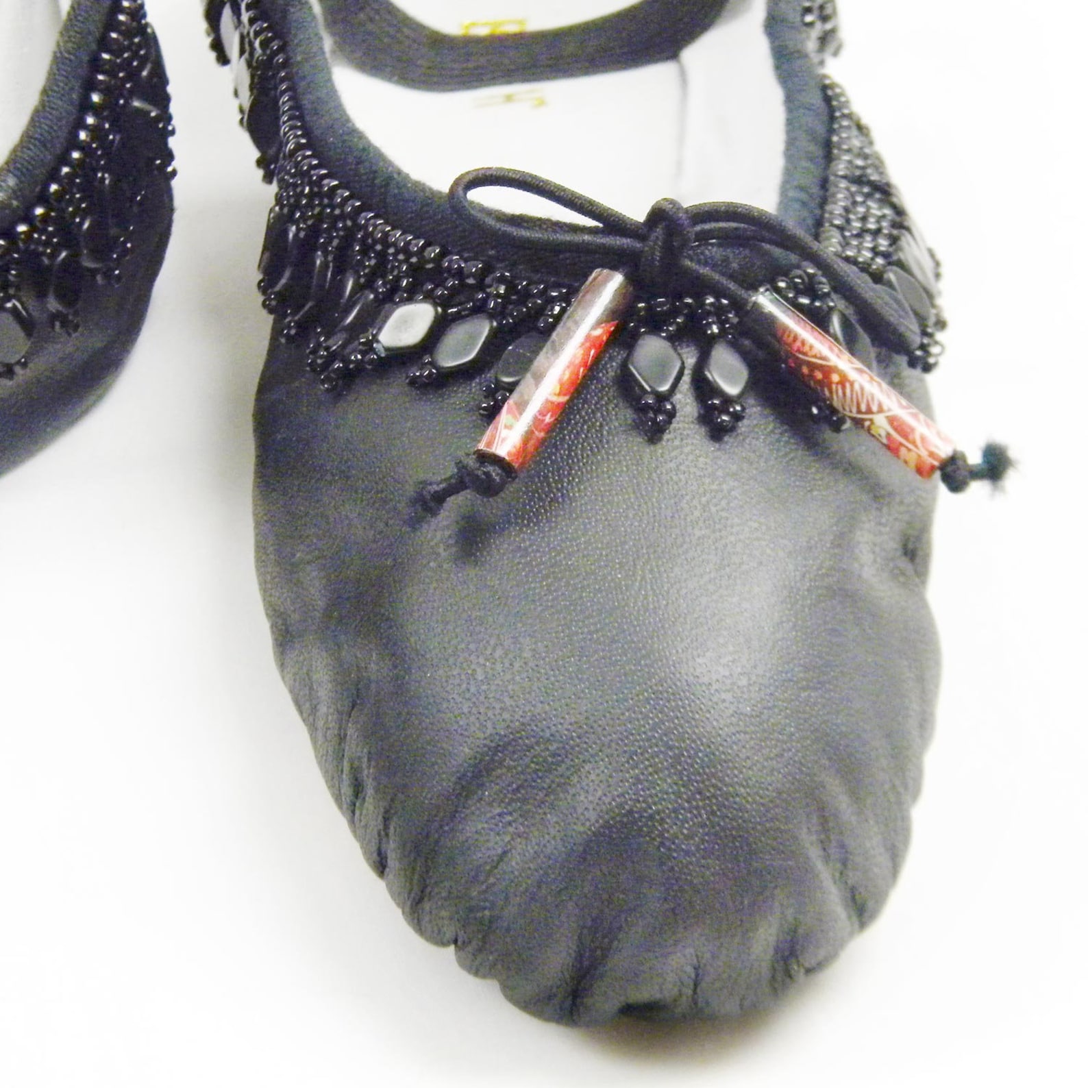 beaded ballet slippers, black leather bloch dance shoes, size 6.5b