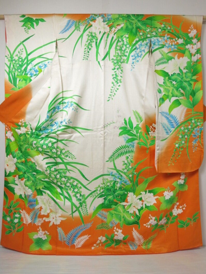 Vintage Japanese Silk Kimono, Wedding Dress, Kakeshita, Furisode ...