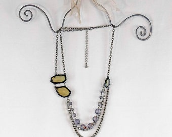 Silver Chains and Crystals Necklace, Faceted Stones