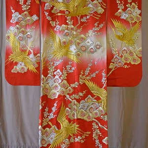 Vintage Japanese Wedding Kimono, Uchikake, Furisode, Red With Gold ...
