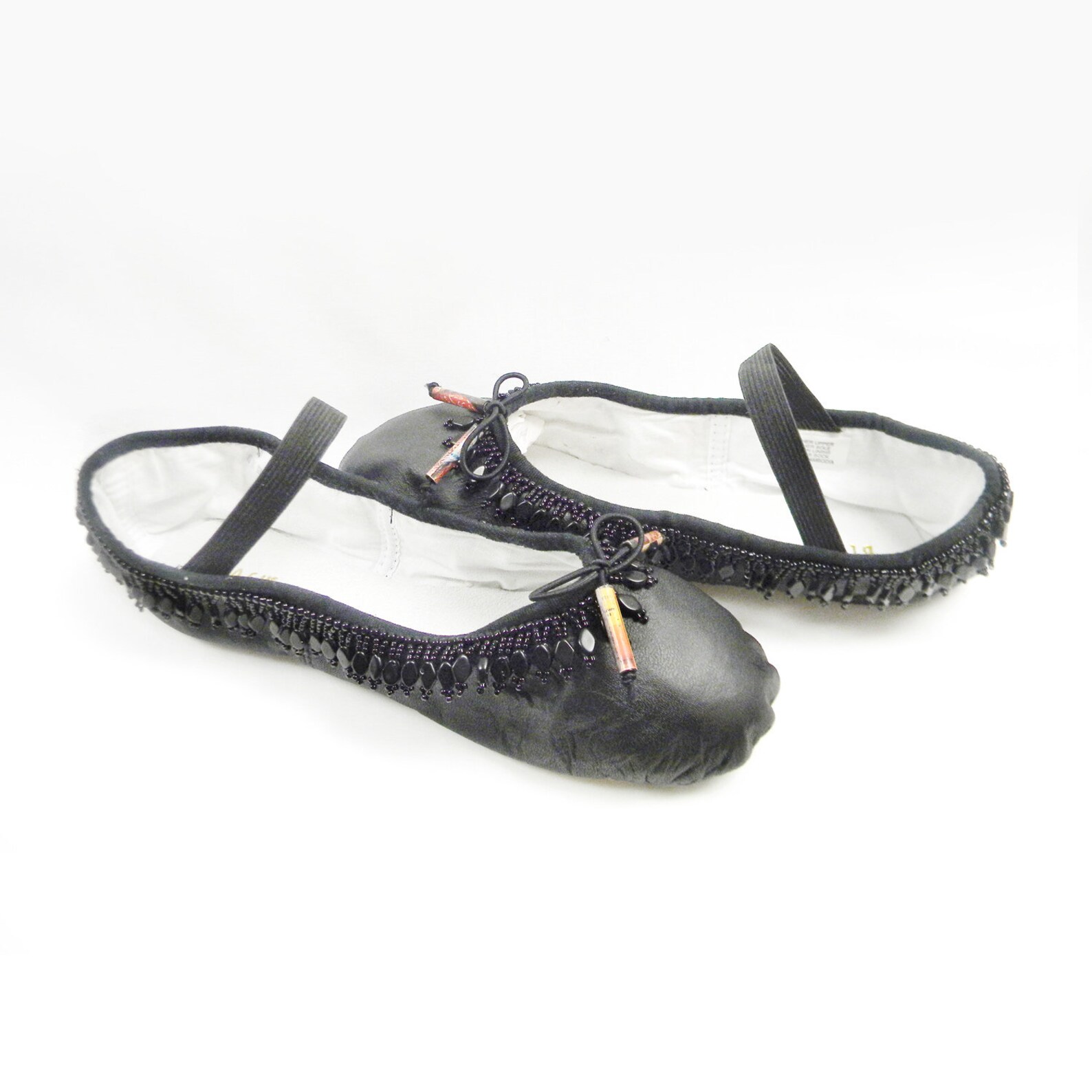 beaded ballet slippers, black leather bloch dance shoes, size 6.5b