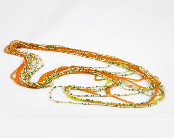 Seed Bead Necklace, Five Individual Long Strands, Southwestern Colors