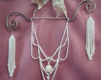 Collar de alta moda con cuentas de cristal, pendientes de polvo de hombro con cuentas de cristal, con cuentas de mano, diseño original