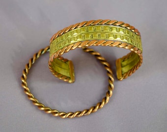 Pulseras de manguito de latón y cobre, juego de dos