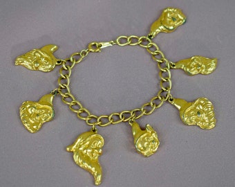 Pulsera oficial de encanto de los siete enanitos de Disney, tono dorado, tamaño del niño