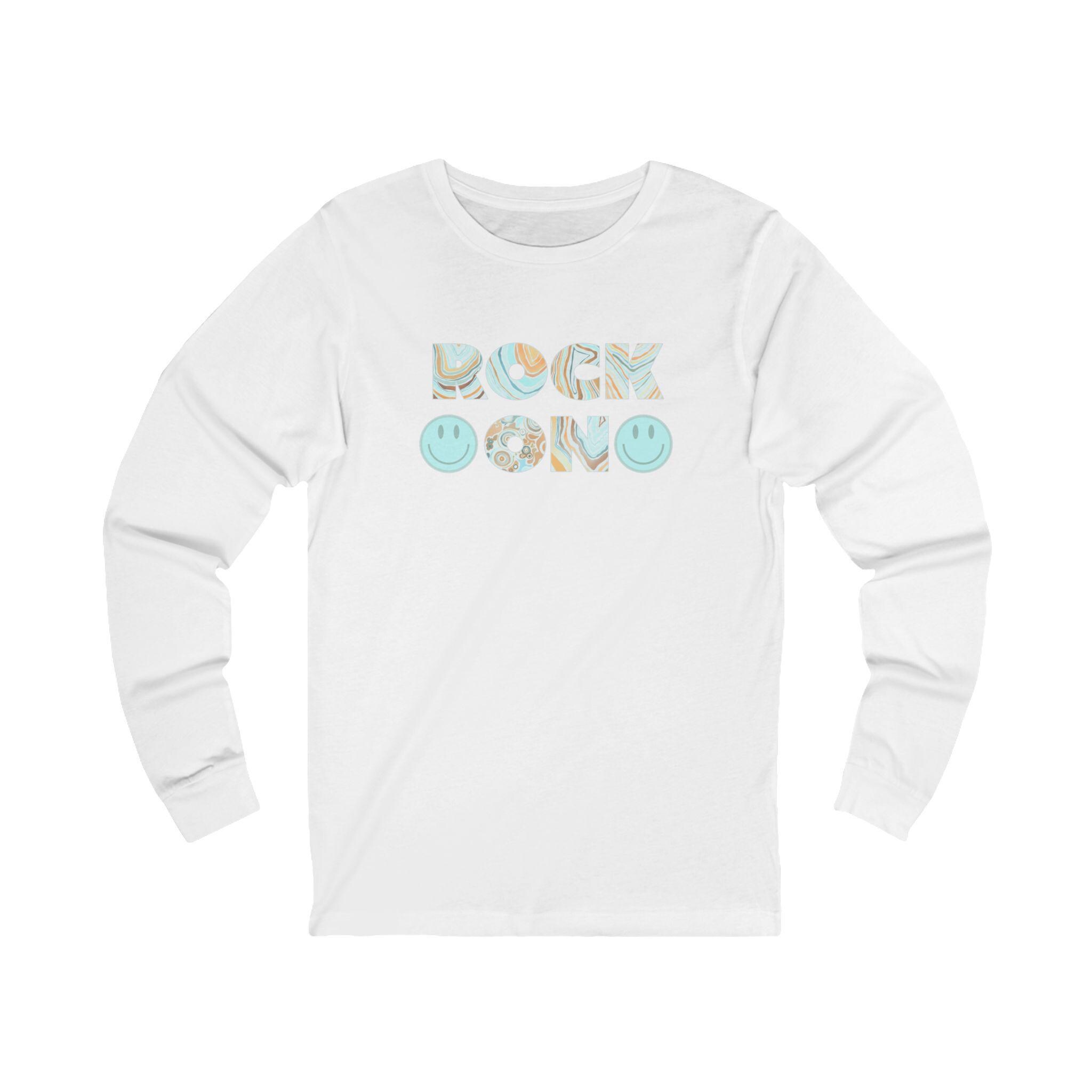 Rock On Smile Long Sleeve T Shirt, Agate Shirt, Turquoise Coloring, Unisex Tee, Soft T Shirt by Bella and Canvas