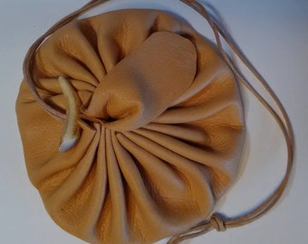 4" Deerskin Leather Drawstring pouch circle coin pouch gem bag