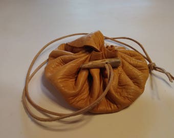 5" Deerskin Leather Drawstring pouch coin, circle bag