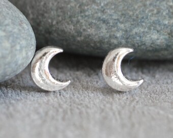 Small Crescent Moon Earring Studs in Sterling Silver, Small Earrings