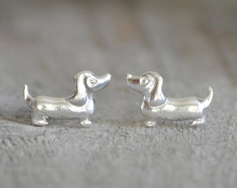 Dachshund Earring Studs in Silver, Sausage Dog Earring Studs in Sterling Silver, Silver Dachshund Earring, Everyday Earrings, Small Earrings