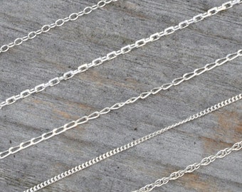 Trace Chain In Solid Sterling Silver, 14", 16", 18", 20", Silver Chain Made in England