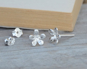 Little Flower Earring Studs in Sterling Silver, Everyday Earrings, Made in England