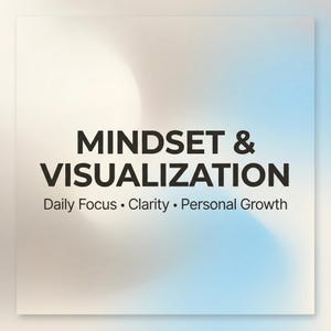 May include: A square graphic with a gradient background of white, light blue, and beige. The text "MINDSET & VISUALIZATION" is in bold black font. Below, smaller text reads "Daily Focus • Clarity • Personal Growth."