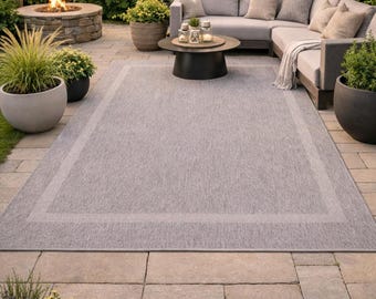 Outdoor Teppich Balkon Terrasse – Wasserabweisend, Wetterfest, Rutschfest, Moderner Gartenteppich Grau Verschidene Farben und Größe