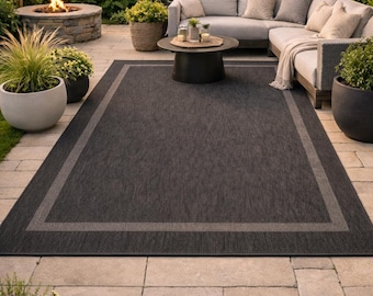 Outdoor Teppich Balkon Terrasse – Wasserabweisend, Wetterfest, Rutschfest, Moderner Gartenteppich Grau Verschidene Farben und Größe