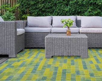 Tapis extérieur balcon terrasse tissé plat résistant moderne boho beige gris vert intérieur extérieur antidérapant toutes tailles