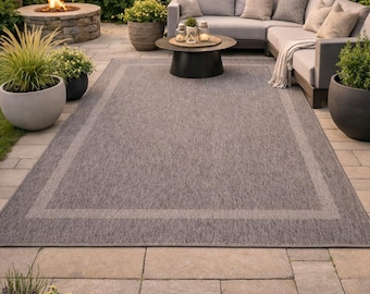 Outdoor Carpet for Balcony or Terrace – Water-Repellent, Weatherproof, Non-Slip, Modern Garden Carpet in Grey, Various Colors and Sizes