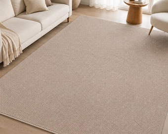Modern solid color rug – short pile living room rug in beige, cream, and silver
