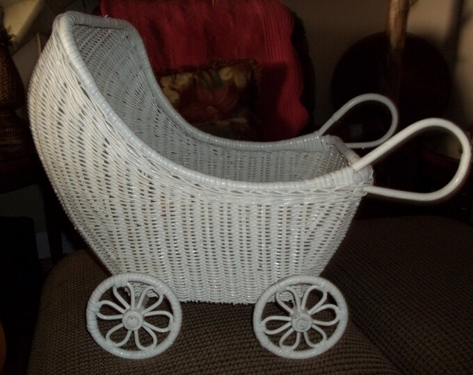 Vintage White Wicker Baby Doll Stroller Etsy