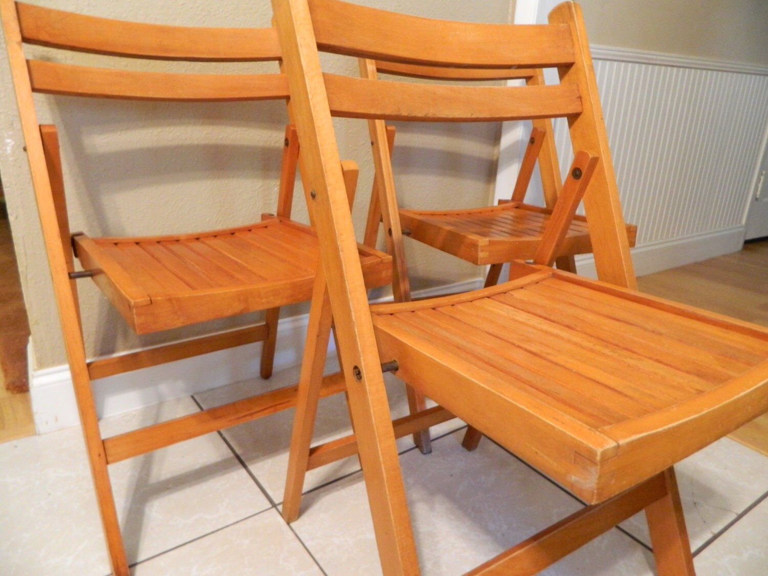 Vintage Folding Wood Chairs Set of 3 Stamped Made In Romania Etsy