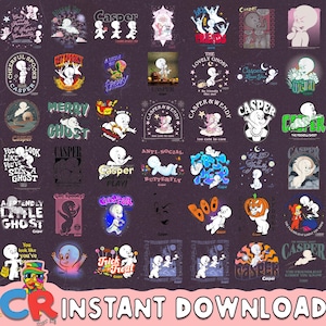 Casper Halloween PNG-paket, Casper det vänliga spöket, retro 90-talsfilm Clipart, digital nedladdning