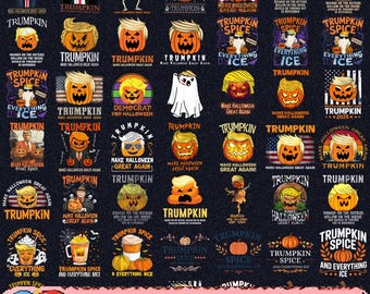 Trumpkin Halloween Bundle Png, Funny Trump Pumpkin Graphic, Political Halloween Png, Anti Trump Spooky Season Png
