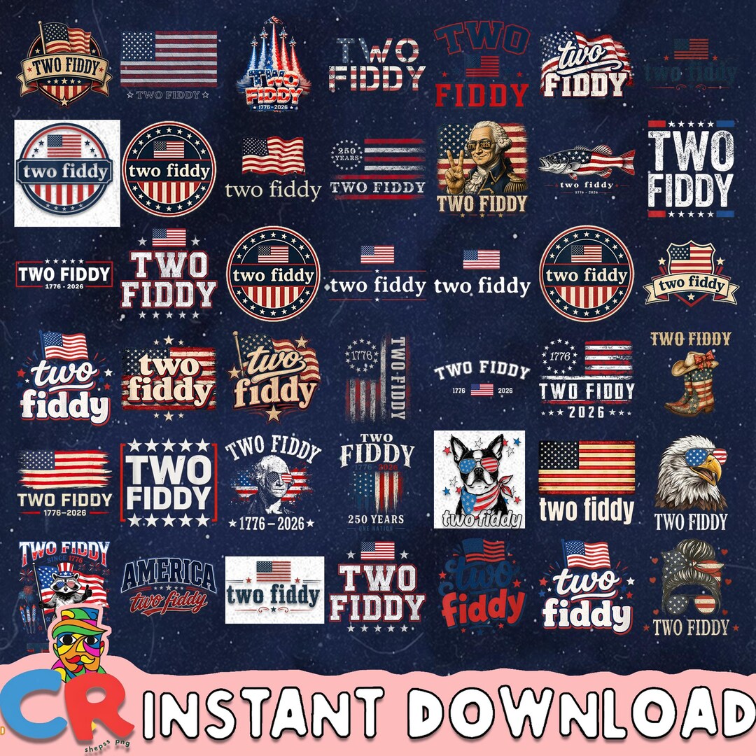 Two Fiddy 40+ Two Fiddy American Flag PNG Bundle, Funny Patriotic Sublimation ...