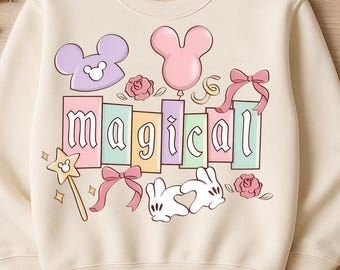 Retro Magical Coquette Disney Comfort Colors png, Mickey Ears png, Disneyland Family png, Disney Trip Vacation png, Magic Kingdom png