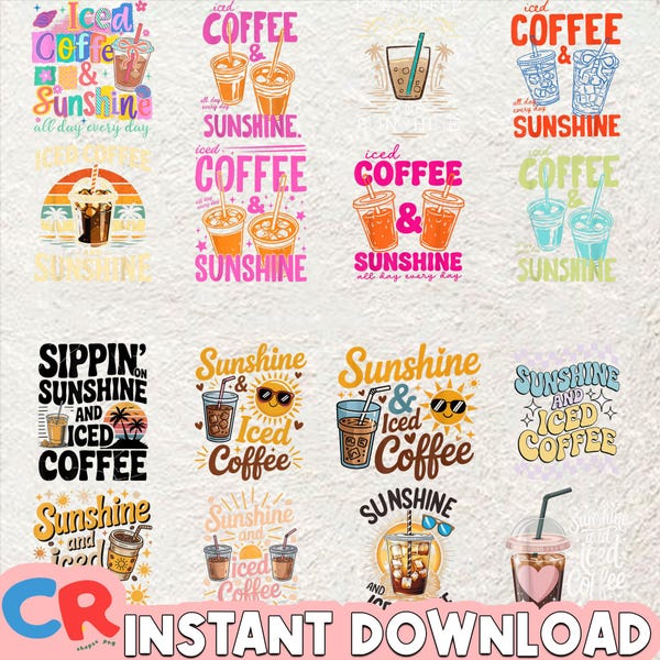 Café helado a rayas y sol PNG, Café helado PNG, Diseño de sublimación "Ama el café", Regalos para amantes del café, Verano PNG, Vibras de verano PNG