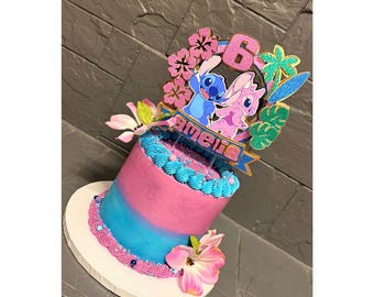 Personalised Stitch Cake Topper, Custom Name Age Hawaiian Party Decor
