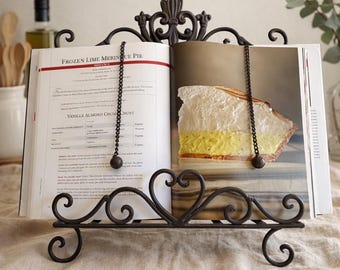 Vintage Fleur De Lis Cookbook Stand, Adjustable Metal Book Holder, French Country Kitchen Decor