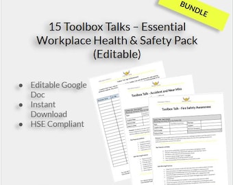 15 Toolbox Talks – Essential Workplace Health & Safety Toolbox Talk Pack (Editable)