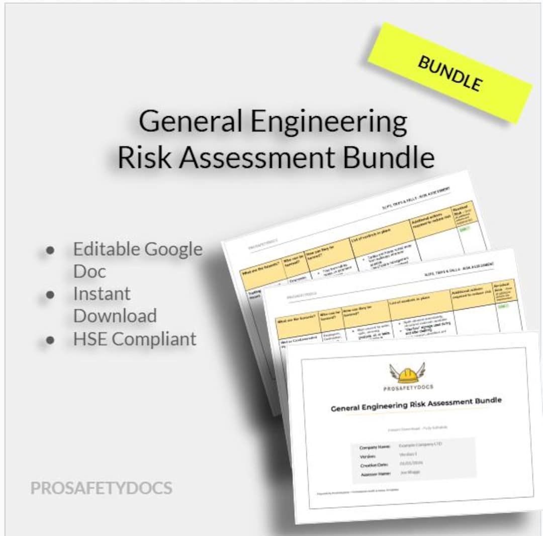 Engineering Risk Assments Engineering Workshop Risk Assessment Bundle | Editable Templates (PDF ...