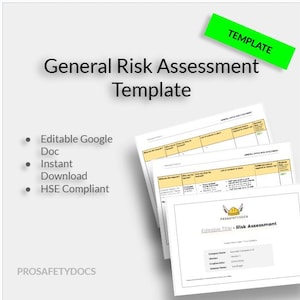 Modello di valutazione dei rischi sul posto di lavoro / Documenti Google e PDF modificabili / Salute e sicurezza / Conforme HSE