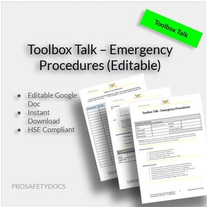 Emergency Procedures Toolbox Talk – Editable Health & Safety