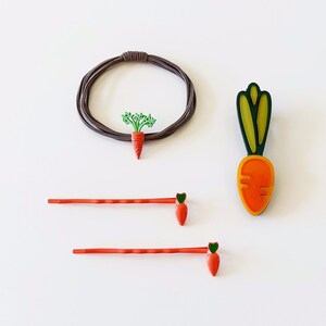 Set of 4 carrot hair tie and hair clips | Carrot hair clips | Dainty carrot bobby pins | Cute hair accessories for girls and women