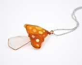Little Mushroom - Genuine sea glass combination pendant necklace